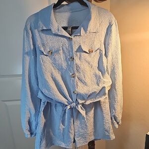 Light Blue Matching Set with Button-Up Shirt and pull on shorts size xxl